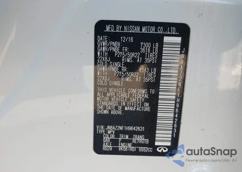 2017 Infiniti Qx80 z USA, uszkodzony, nr VIN JN8AZ2NF1H9642631